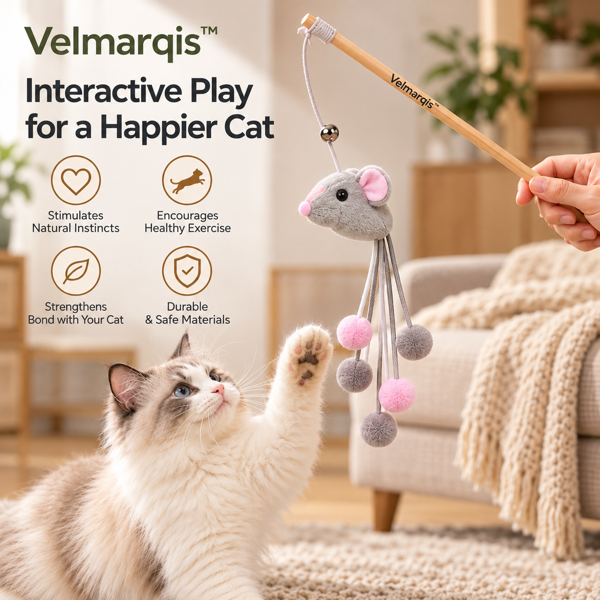 Velmarqis™ Whisker Mouse Teaser Wand