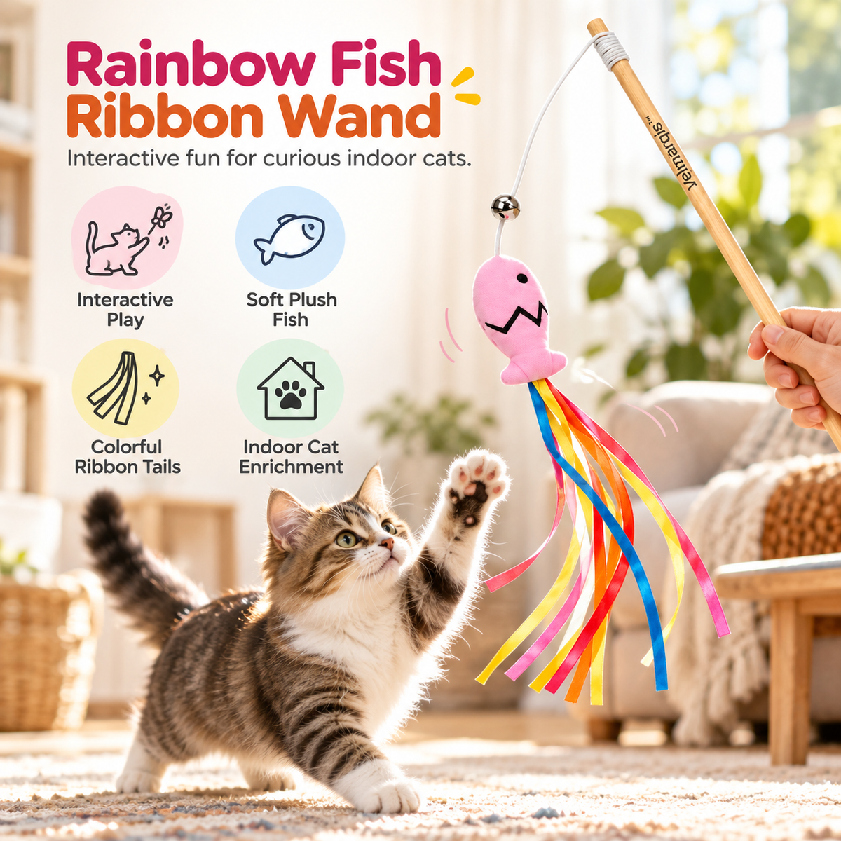 Velmarqis™ Rainbow Fish Ribbon Wand
